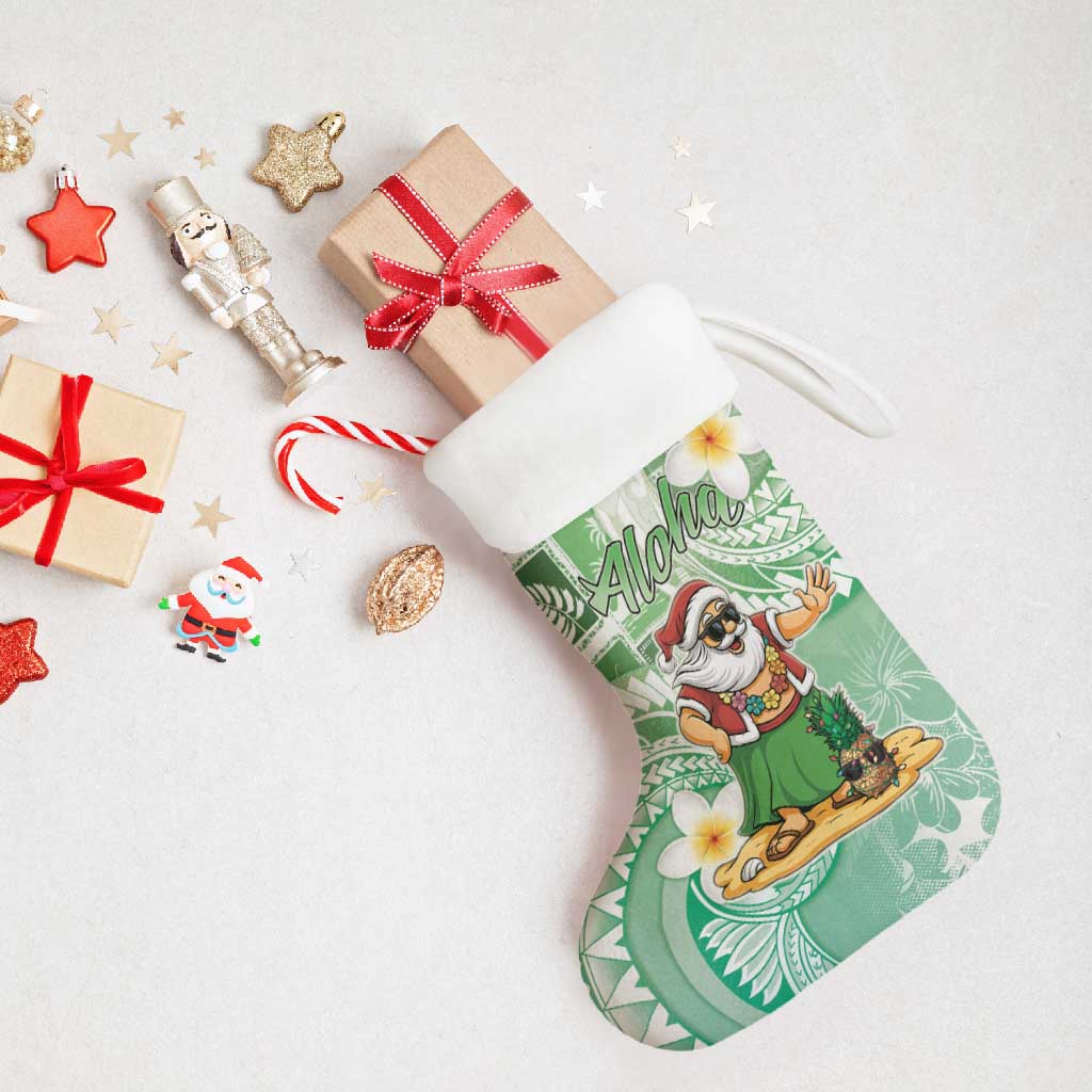 Hawaii Mele Kalikimaka Christmas Stocking Hula Santa Retro Style Green - Polynesian Pride
