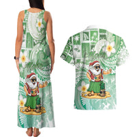 Hawaii Mele Kalikimaka Couples Matching Tank Maxi Dress and Hawaiian Shirt Hula Santa Retro Style Green LT05 - Polynesian Pride