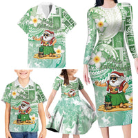 Hawaii Mele Kalikimaka Family Matching Long Sleeve Bodycon Dress and Hawaiian Shirt Hula Santa Retro Style Green LT05 - Polynesian Pride