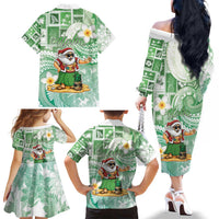 Hawaii Mele Kalikimaka Family Matching Off The Shoulder Long Sleeve Dress and Hawaiian Shirt Hula Santa Retro Style Green LT05 - Polynesian Pride