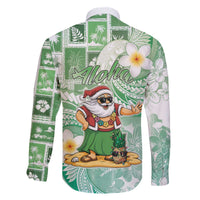 Hawaii Mele Kalikimaka Family Matching Off The Shoulder Long Sleeve Dress and Hawaiian Shirt Hula Santa Retro Style Green LT05 - Polynesian Pride