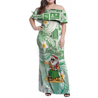 Hawaii Mele Kalikimaka Family Matching Off Shoulder Maxi Dress and Hawaiian Shirt Hula Santa Retro Style Green LT05 Mom's Dress Green - Polynesian Pride