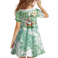 Hawaii Mele Kalikimaka Family Matching Off Shoulder Short Dress and Hawaiian Shirt Hula Santa Retro Style Green LT05 - Polynesian Pride