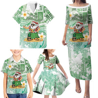 Hawaii Mele Kalikimaka Family Matching Puletasi and Hawaiian Shirt Hula Santa Retro Style Green LT05 - Polynesian Pride