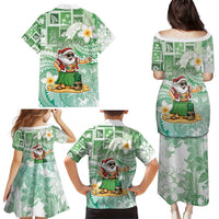 Hawaii Mele Kalikimaka Family Matching Puletasi and Hawaiian Shirt Hula Santa Retro Style Green LT05 - Polynesian Pride