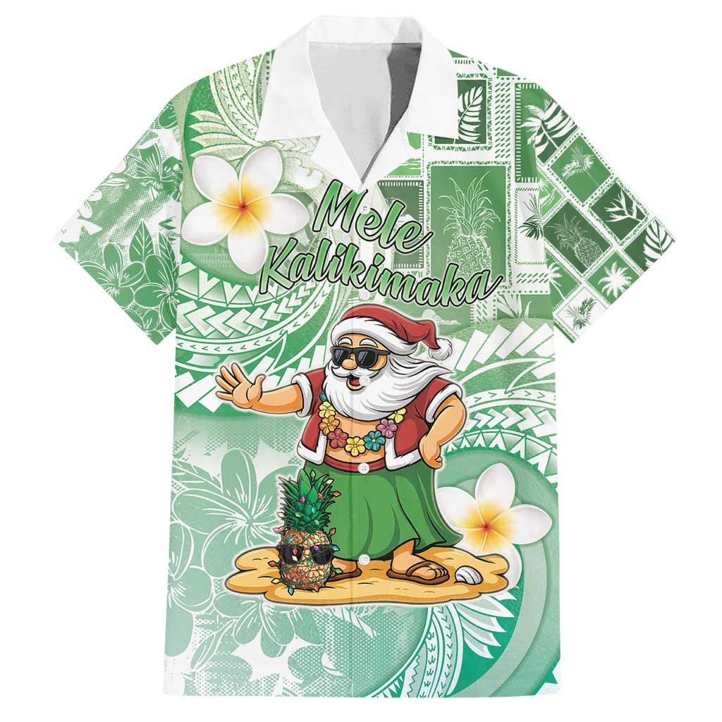 Hawaii Mele Kalikimaka Family Matching Puletasi and Hawaiian Shirt Hula Santa Retro Style Green LT05 Dad's Shirt - Short Sleeve Green - Polynesian Pride