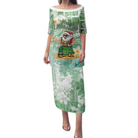 Hawaii Mele Kalikimaka Family Matching Puletasi and Hawaiian Shirt Hula Santa Retro Style Green LT05 Mom's Dress Green - Polynesian Pride