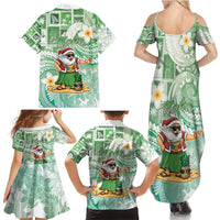 Hawaii Mele Kalikimaka Family Matching Summer Maxi Dress and Hawaiian Shirt Hula Santa Retro Style Green LT05 - Polynesian Pride