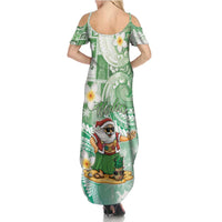 Hawaii Mele Kalikimaka Family Matching Summer Maxi Dress and Hawaiian Shirt Hula Santa Retro Style Green LT05 - Polynesian Pride