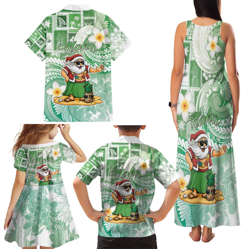 Hawaii Mele Kalikimaka Family Matching Tank Maxi Dress and Hawaiian Shirt Hula Santa Retro Style Green LT05 - Polynesian Pride