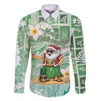 Hawaii Mele Kalikimaka Family Matching Tank Maxi Dress and Hawaiian Shirt Hula Santa Retro Style Green LT05 Dad's Shirt - Long Sleeve Green - Polynesian Pride