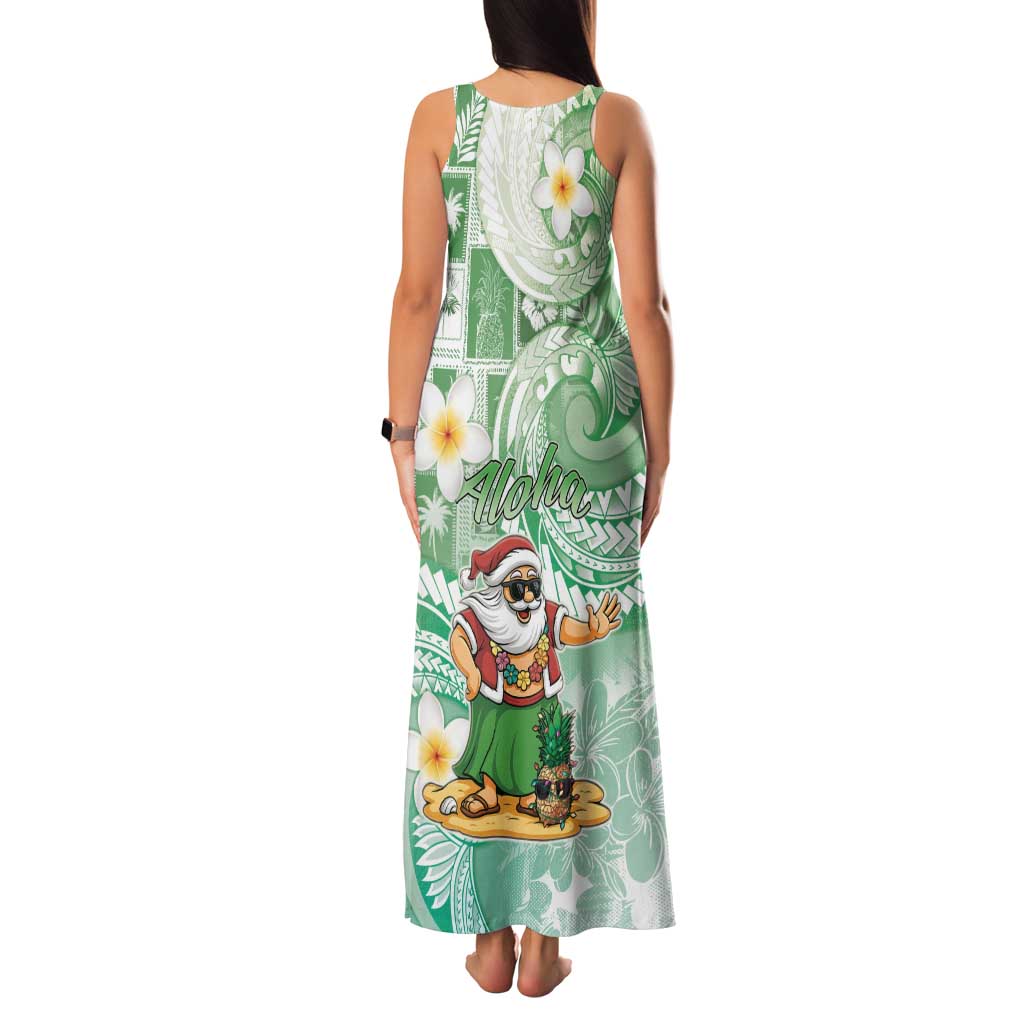 Hawaii Mele Kalikimaka Family Matching Tank Maxi Dress and Hawaiian Shirt Hula Santa Retro Style Green LT05 - Polynesian Pride