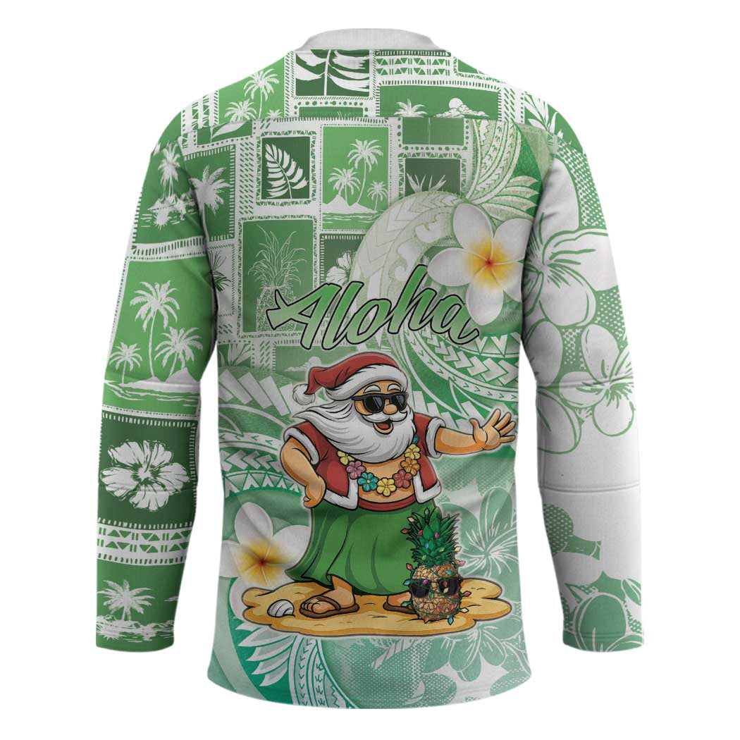 Hawaii Mele Kalikimaka Hockey Jersey Hula Santa Retro Style Green - Polynesian Pride