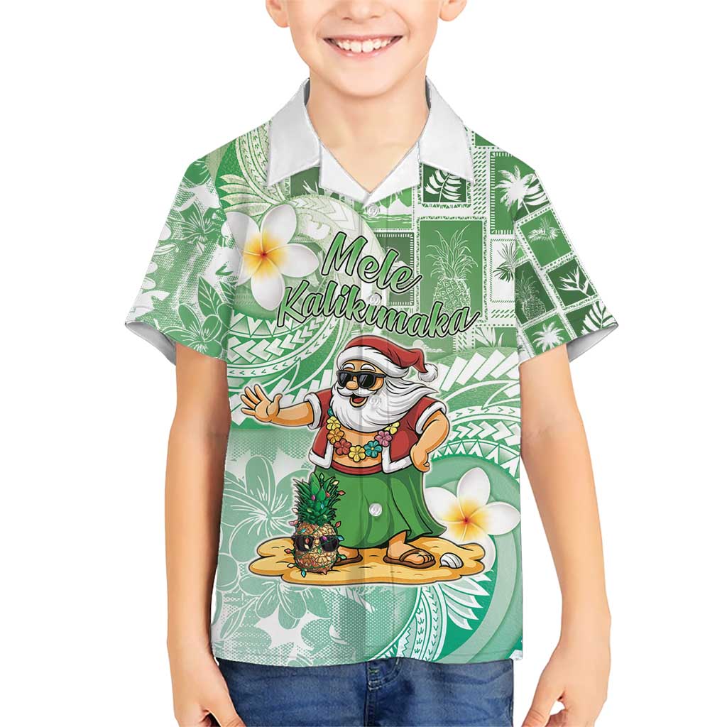 Hawaii Mele Kalikimaka Kid Hawaiian Shirt Hula Santa Retro Style Green LT05 Kid Green - Polynesian Pride
