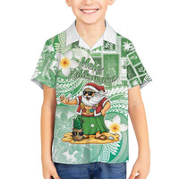Hawaii Mele Kalikimaka Kid Hawaiian Shirt Hula Santa Retro Style Green LT05 Kid Green - Polynesian Pride