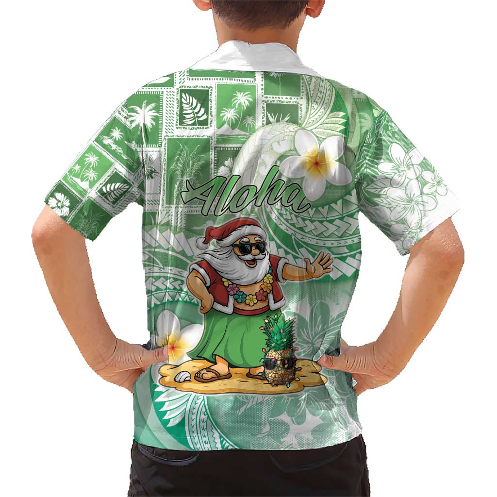 Hawaii Mele Kalikimaka Kid Hawaiian Shirt Hula Santa Retro Style Green LT05 - Polynesian Pride