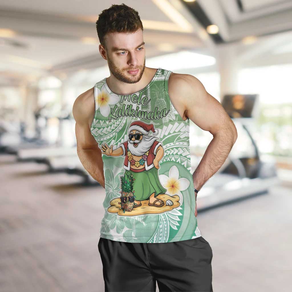 Hawaii Mele Kalikimaka Men Tank Top Hula Santa Retro Style Green LT05 Green - Polynesian Pride