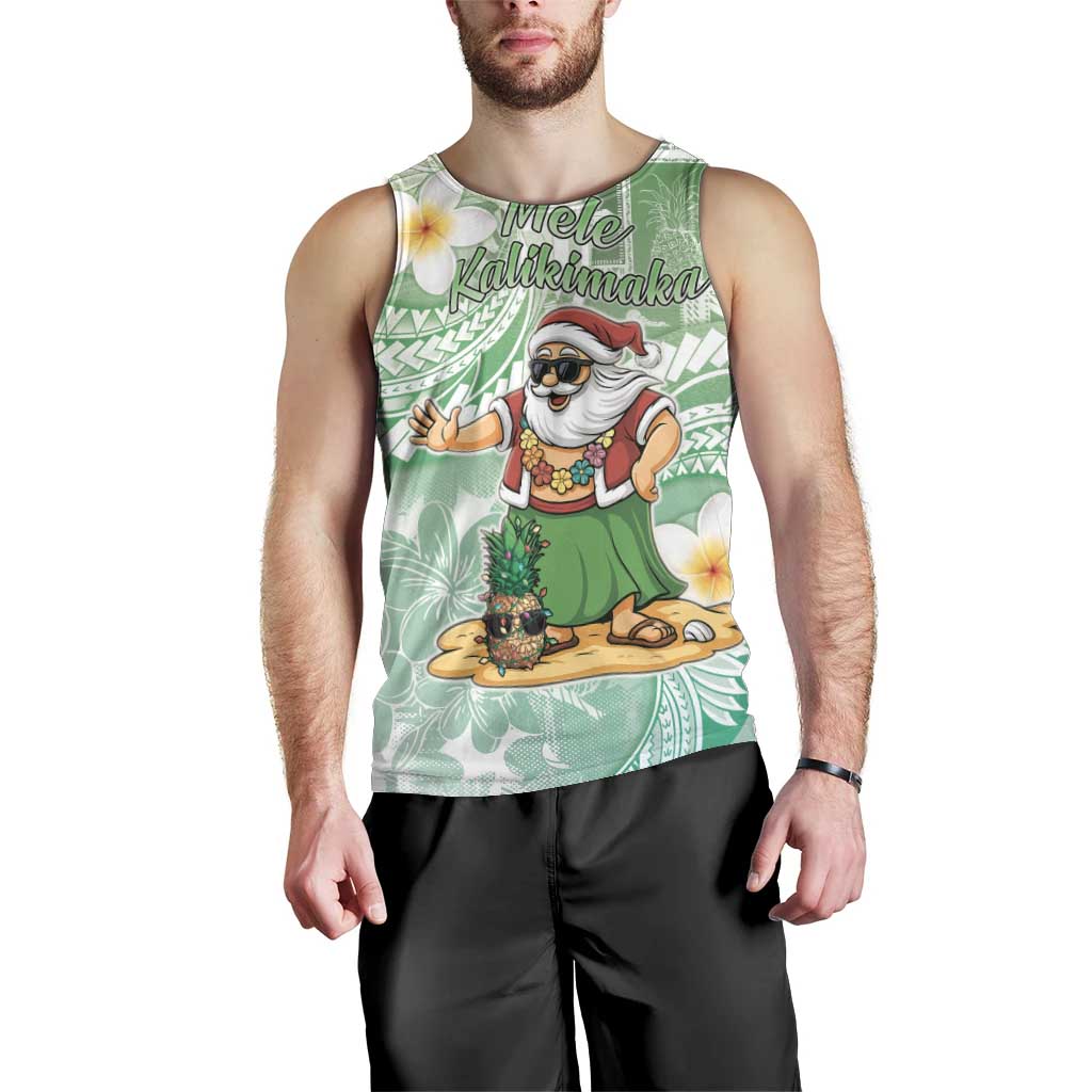 Hawaii Mele Kalikimaka Men Tank Top Hula Santa Retro Style Green LT05 - Polynesian Pride