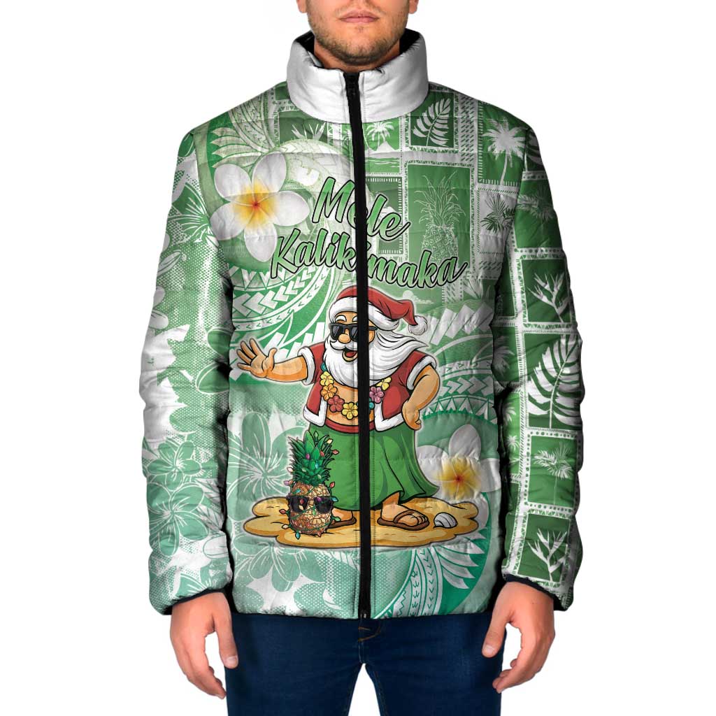 Hawaii Mele Kalikimaka Padded Jacket Hula Santa Retro Style Green - Polynesian Pride