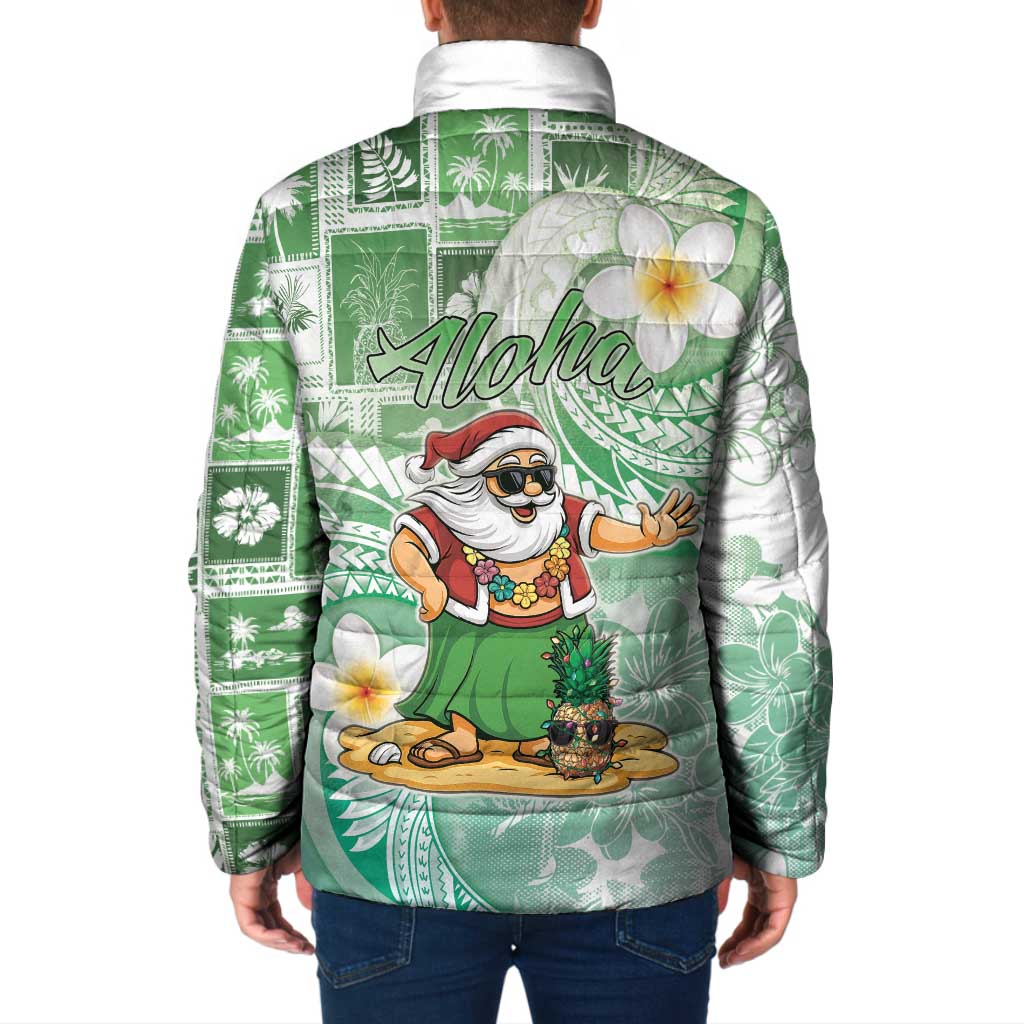 Hawaii Mele Kalikimaka Padded Jacket Hula Santa Retro Style Green LT05 - Polynesian Pride