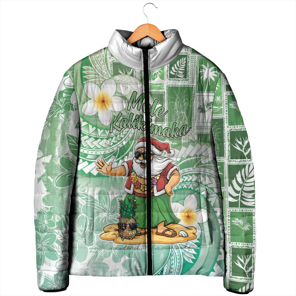 Hawaii Mele Kalikimaka Padded Jacket Hula Santa Retro Style Green LT05 - Polynesian Pride