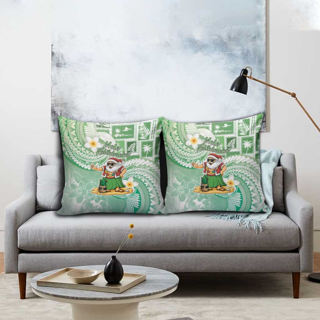Hawaii Mele Kalikimaka Pillow Cover Hula Santa Retro Style Green - Polynesian Pride