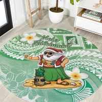 Hawaii Mele Kalikimaka Round Carpet Hula Santa Retro Style Green - Polynesian Pride