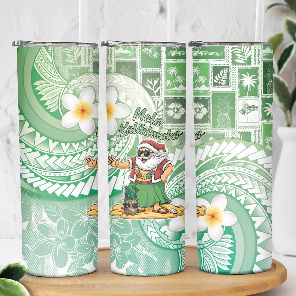 Hawaii Mele Kalikimaka Skinny Tumbler Hula Santa Retro Style Green LT05 - Polynesian Pride