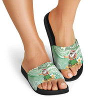 Hawaii Mele Kalikimaka Slide Sandals Hula Santa Retro Style Green - Polynesian Pride