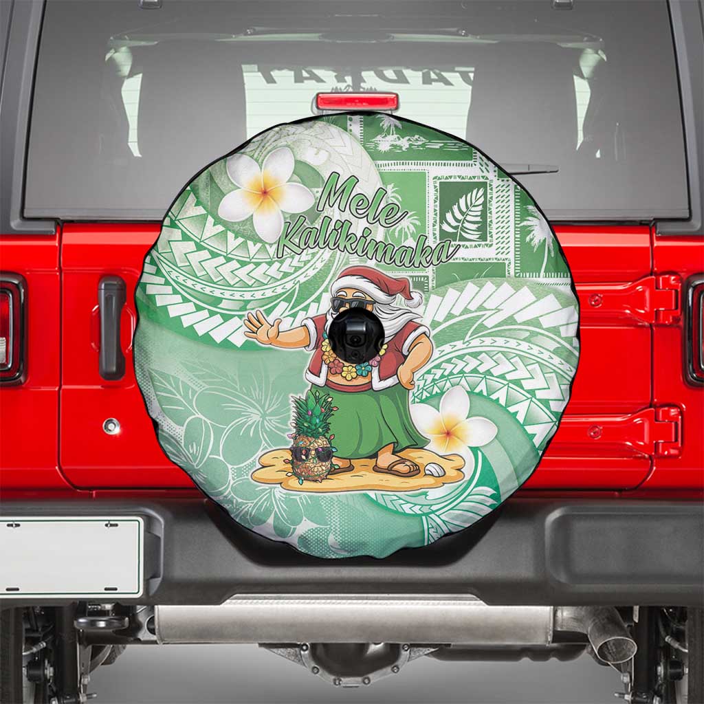 Hawaii Mele Kalikimaka Spare Tire Cover Hula Santa Retro Style Green LT05 - Polynesian Pride