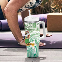 Hawaii Mele Kalikimaka Tumbler With Handle Hula Santa Retro Style Green - Polynesian Pride