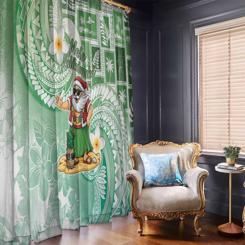 Hawaii Mele Kalikimaka Window Curtain Hula Santa Retro Style Green - Polynesian Pride