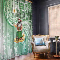 Hawaii Mele Kalikimaka Window Curtain Hula Santa Retro Style Green - Polynesian Pride