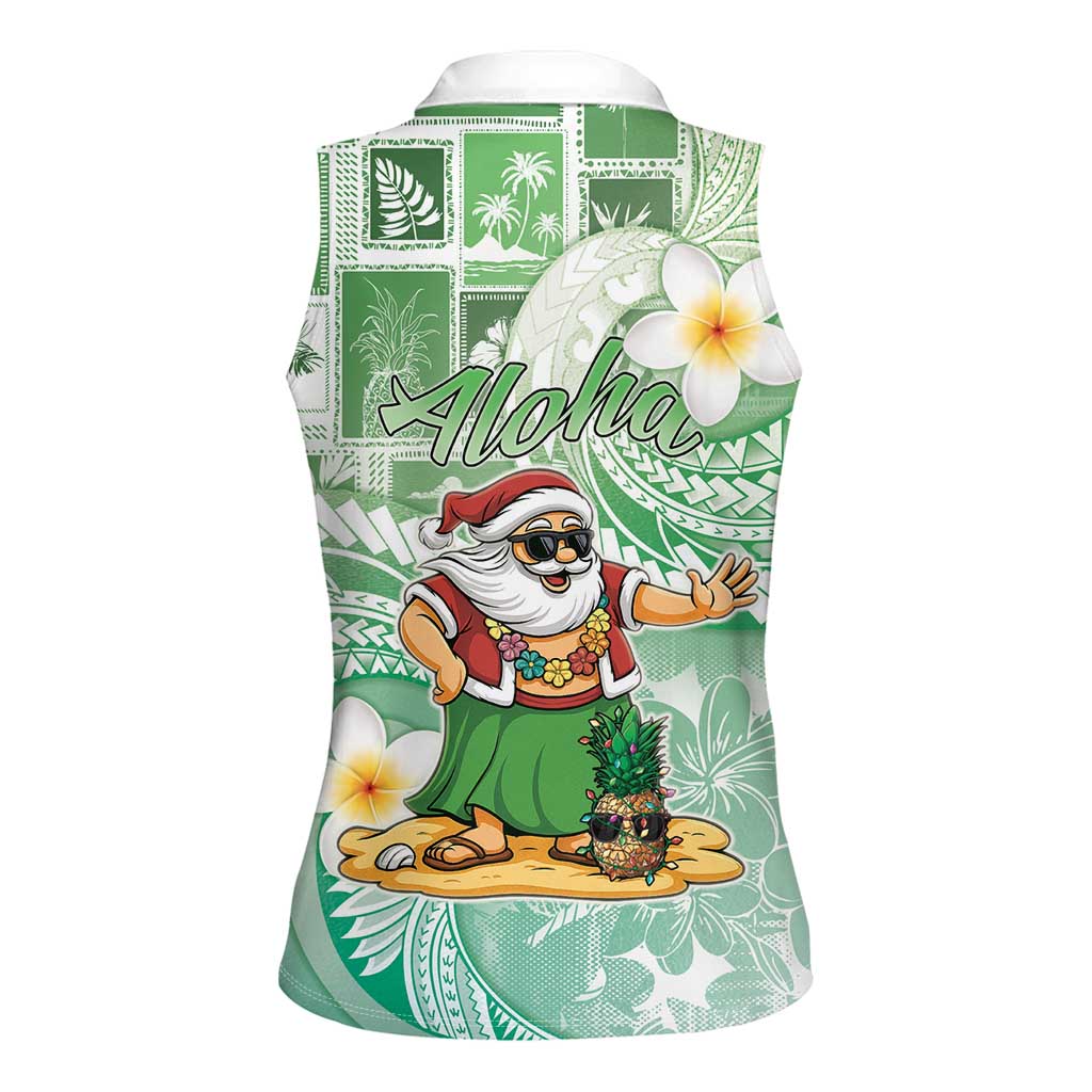 Hawaii Mele Kalikimaka Women Sleeveless Polo Shirt Hula Santa Retro Style Green LT05 - Polynesian Pride