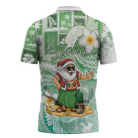 Hawaii Mele Kalikimaka Zipper Polo Shirt Hula Santa Retro Style Green - Polynesian Pride