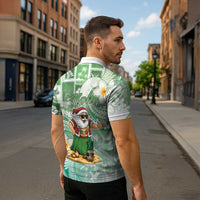 Hawaii Mele Kalikimaka Zipper Polo Shirt Hula Santa Retro Style Green - Polynesian Pride