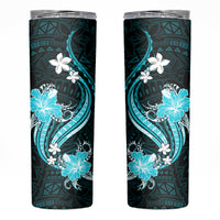 Aqua Polynesian Pattern With Tropical Flowers Skinny Tumbler LT05 Aqua - Polynesian Pride