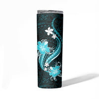 Aqua Polynesian Pattern With Tropical Flowers Skinny Tumbler LT05 - Polynesian Pride