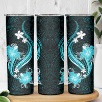 Aqua Polynesian Pattern With Tropical Flowers Skinny Tumbler LT05 - Polynesian Pride
