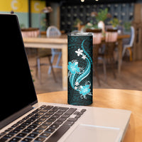 Aqua Polynesian Pattern With Tropical Flowers Skinny Tumbler LT05 - Polynesian Pride