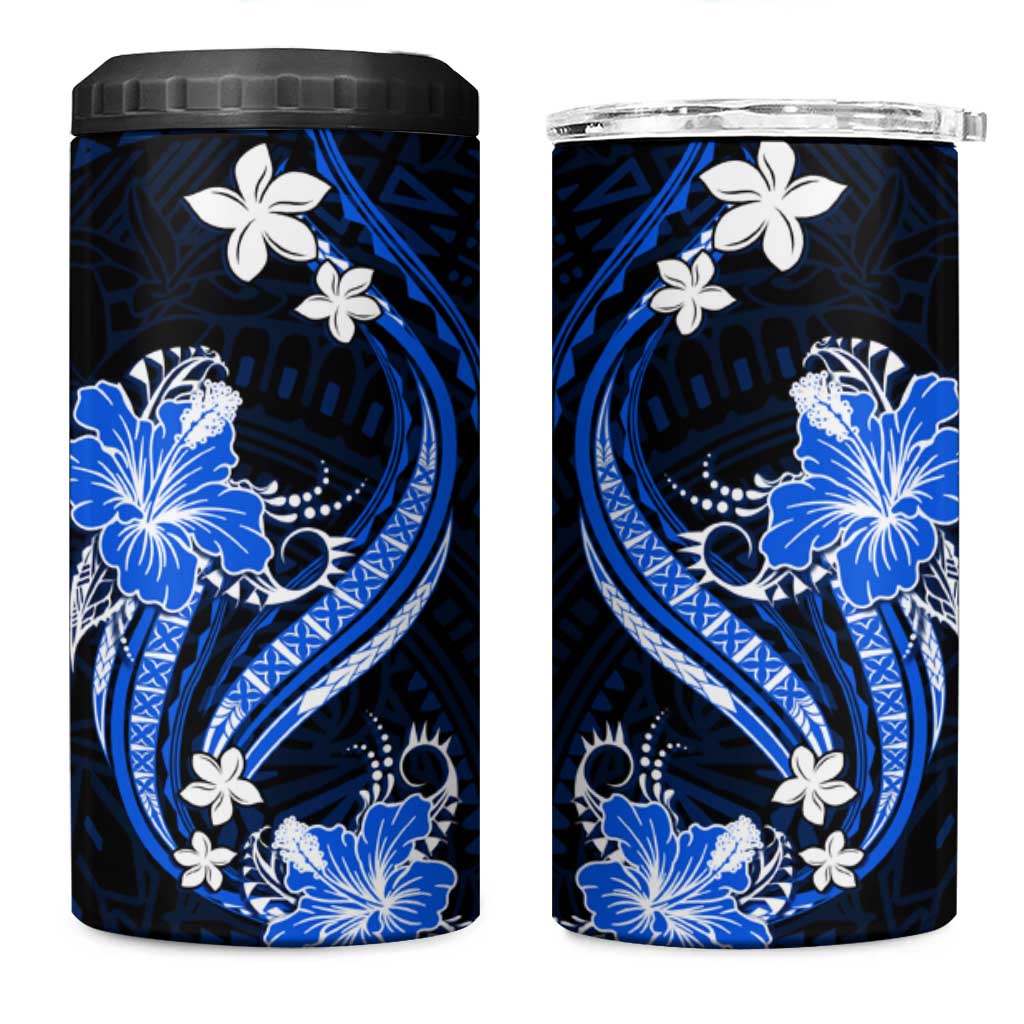 Blue Polynesian Pattern With Tropical Flowers 4 in 1 Can Cooler Tumbler LT05 One Size: 16 oz Blue - Polynesian Pride