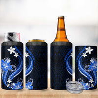Blue Polynesian Pattern With Tropical Flowers 4 in 1 Can Cooler Tumbler LT05 - Polynesian Pride