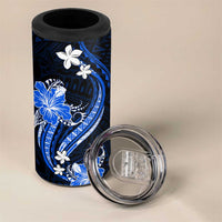 Blue Polynesian Pattern With Tropical Flowers 4 in 1 Can Cooler Tumbler LT05 - Polynesian Pride
