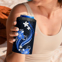 Blue Polynesian Pattern With Tropical Flowers 4 in 1 Can Cooler Tumbler LT05 - Polynesian Pride
