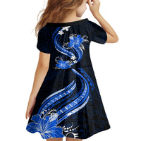 Blue Polynesian Pattern With Tropical Flowers Family Matching Off Shoulder Long Sleeve Dress and Hawaiian Shirt LT05 - Polynesian Pride