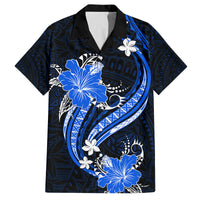 Blue Polynesian Pattern With Tropical Flowers Family Matching Summer Maxi Dress and Hawaiian Shirt LT05 Dad's Shirt - Short Sleeve Blue - Polynesian Pride