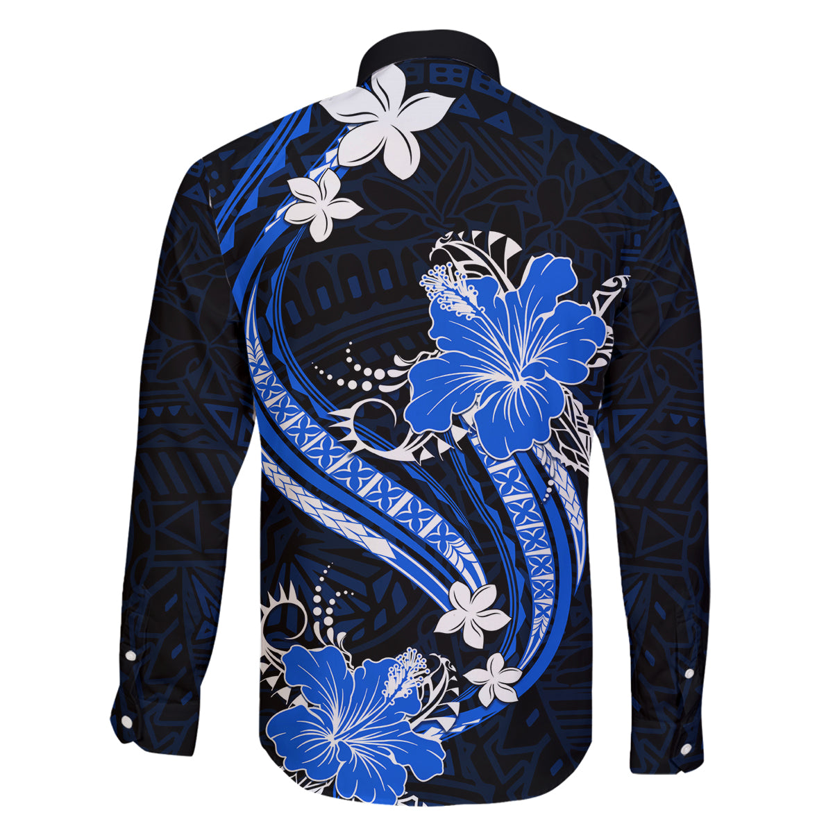 Blue Polynesian Pattern With Tropical Flowers Family Matching Summer Maxi Dress and Hawaiian Shirt LT05 - Polynesian Pride