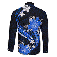 Blue Polynesian Pattern With Tropical Flowers Family Matching Summer Maxi Dress and Hawaiian Shirt LT05 - Polynesian Pride