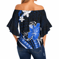 Blue Polynesian Pattern With Tropical Flowers Off Shoulder Wrap Waist Top LT05 - Polynesian Pride