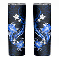 Blue Polynesian Pattern With Tropical Flowers Skinny Tumbler